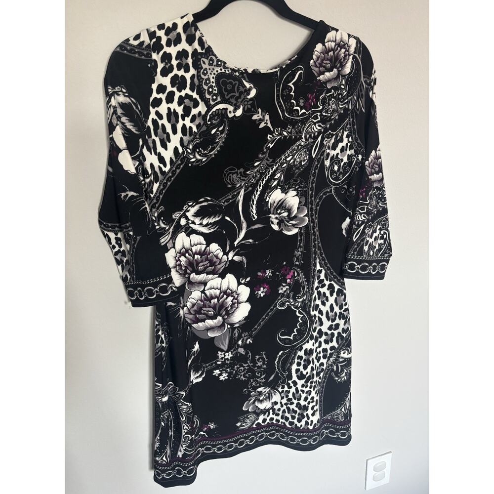 White House Black Market Black Floral Animal Print Sheath Dress Cowl Neck S - Picture 4 of 5